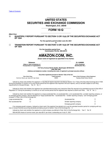 Thumbnail Amazon 10-Q Quarterly Report FY2021 