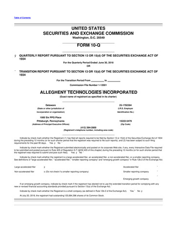 Thumbnail ATI Inc.
 10-Q Quarterly Report FY2018 