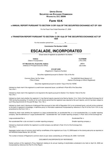 Thumbnail Escalade Sports 10-K Annual Report 