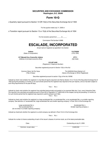 Thumbnail Escalade Sports 10-Q Quarterly Report FY 