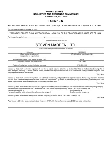 Thumbnail Steve Madden
 10-Q Quarterly Report FY 
