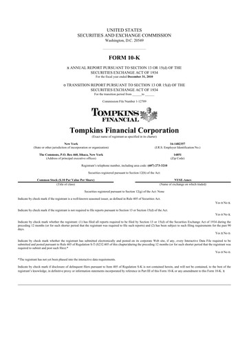 Thumbnail Tompkins Financial 10-K Annual Report 