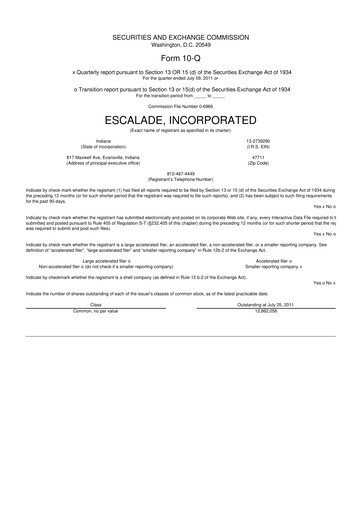 Thumbnail Escalade Sports 10-Q Quarterly Report FY 