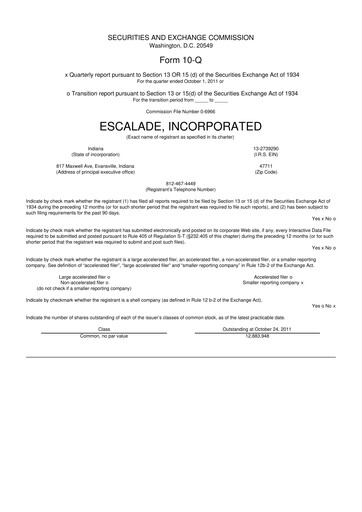 Thumbnail Escalade Sports 10-Q Quarterly Report FY 