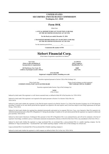 Thumbnail Siebert Financial 10-K Annual Report 2016