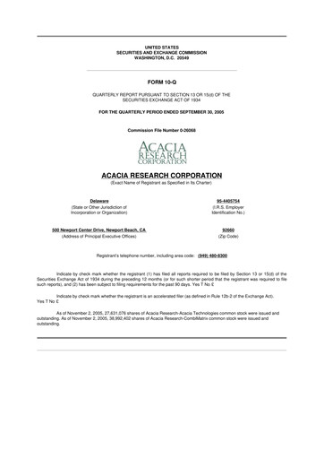 Miniature Acacia Research
 10-Q Rapport trimestriel  
