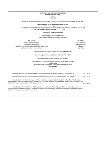 Miniature Acacia Research
 10-K Rapport annuel 