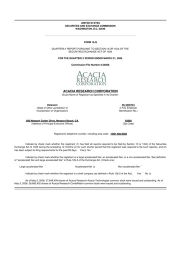 Miniature Acacia Research
 10-Q Rapport trimestriel  