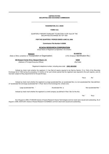 Miniature Acacia Research
 10-Q Rapport trimestriel  