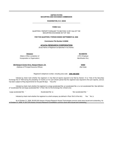 Miniature Acacia Research
 10-Q Rapport trimestriel  