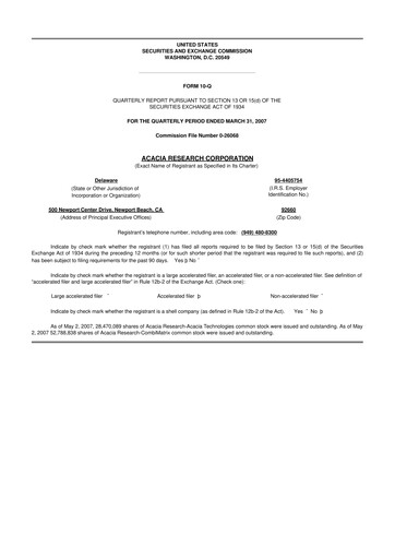 Miniature Acacia Research
 10-Q Rapport trimestriel  