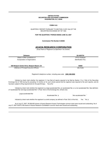 Miniature Acacia Research
 10-Q Rapport trimestriel  