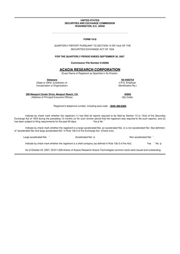 Miniature Acacia Research
 10-Q Rapport trimestriel  