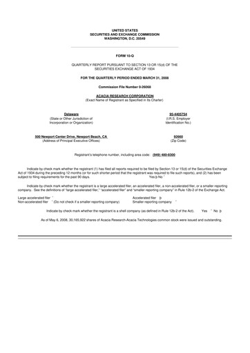 Miniature Acacia Research
 10-Q Rapport trimestriel  