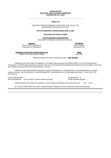 Miniature Acacia Research
 10-Q Rapport trimestriel  