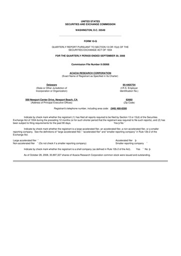 Miniature Acacia Research
 10-Q Rapport trimestriel  