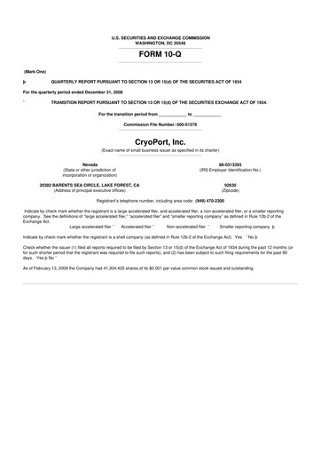 Thumbnail CryoPort 10-Q Quarterly Report FY 