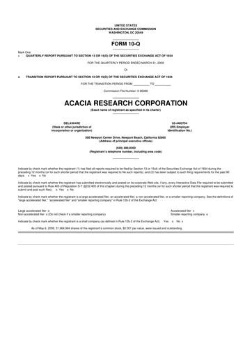 Miniature Acacia Research
 10-Q Rapport trimestriel  
