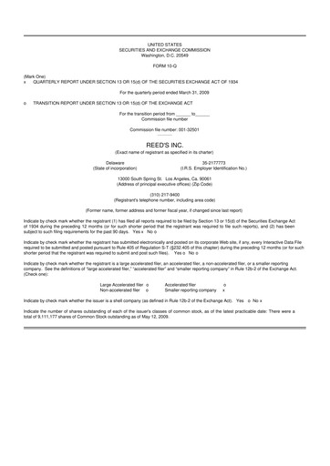 Vorschaubild Reed's, Inc. 10-Q Quartalsbericht  