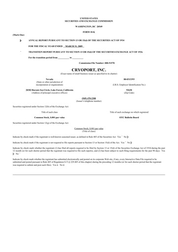 Thumbnail CryoPort 10-K Annual Report 