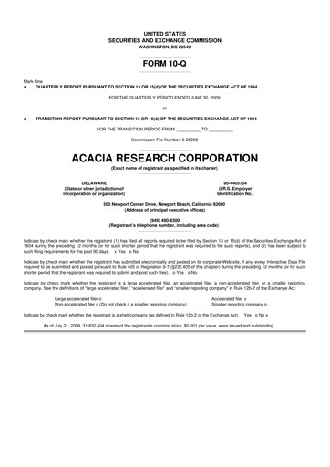 Miniature Acacia Research
 10-Q Rapport trimestriel  