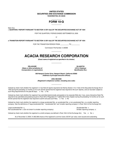 Miniature Acacia Research
 10-Q Rapport trimestriel  
