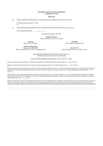 Thumbnail Simulations Plus
 10-K Annual Report 