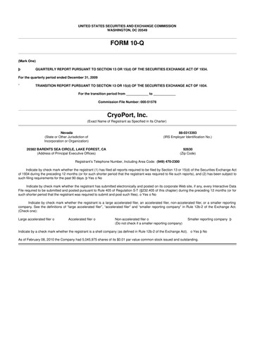 Thumbnail CryoPort 10-Q Quarterly Report FY 