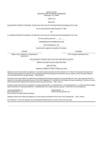 Thumbnail Aethlon Medical
 10-Q Quarterly Report FY 