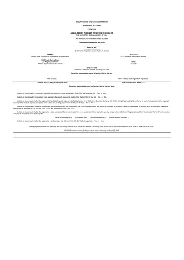 Miniature Reed's, Inc. 10-K Rapport annuel 