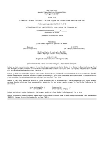 Vorschaubild Reed's, Inc. 10-Q Quartalsbericht  