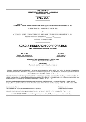 Miniature Acacia Research
 10-Q Rapport trimestriel  