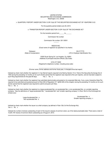 Vorschaubild Reed's, Inc. 10-Q Quartalsbericht  