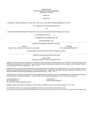Thumbnail Aethlon Medical
 10-Q Quarterly Report FY 