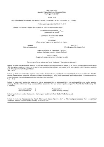 Vorschaubild Reed's, Inc. 10-Q Quartalsbericht  