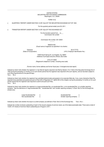 Vorschaubild Reed's, Inc. 10-Q Quartalsbericht  