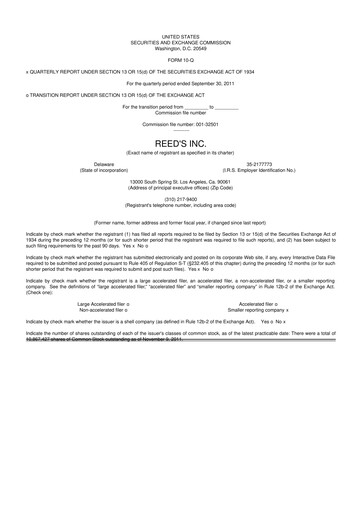 Vorschaubild Reed's, Inc. 10-Q Quartalsbericht  