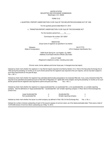 Vorschaubild Reed's, Inc. 10-Q Quartalsbericht  