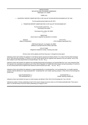 Vorschaubild Reed's, Inc. 10-Q Quartalsbericht  