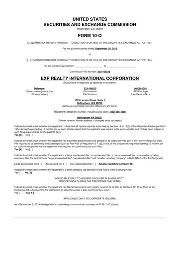 Thumbnail eXp World Holdings
 10-Q Quarterly Report FY2013 