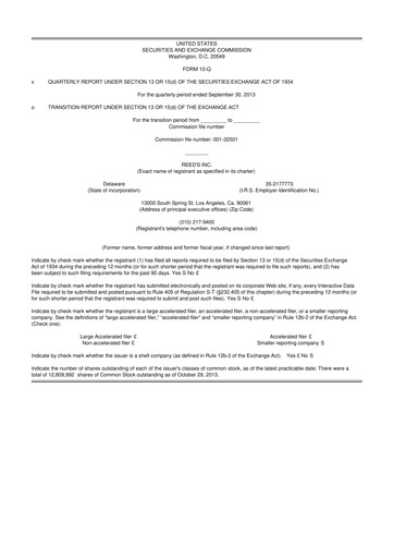 Vorschaubild Reed's, Inc. 10-Q Quartalsbericht  