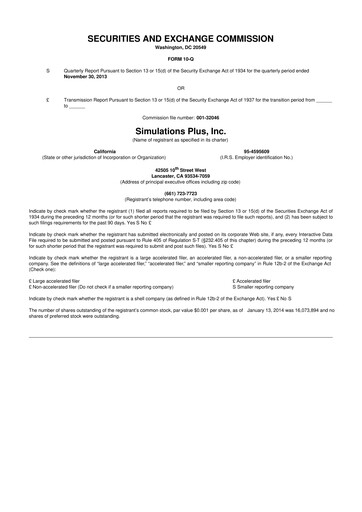 Miniature Simulations Plus
 10-Q Rapport trimestriel  