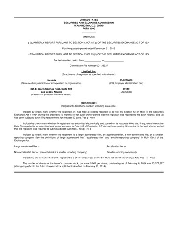 Thumbnail Live Ventures 10-Q Quarterly Report FY2014 