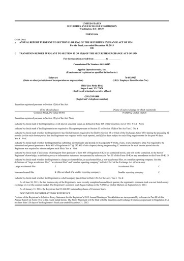 Thumbnail Applied Optoelectronics 10-K Annual Report 2013