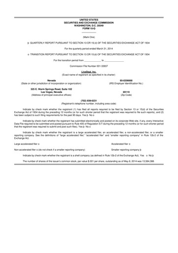 Thumbnail Live Ventures 10-Q Quarterly Report FY2014 