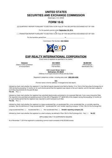 Thumbnail eXp World Holdings
 10-Q Quarterly Report FY2014 