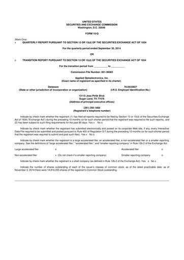 Thumbnail Applied Optoelectronics 10-Q Quarterly Report FY2014 