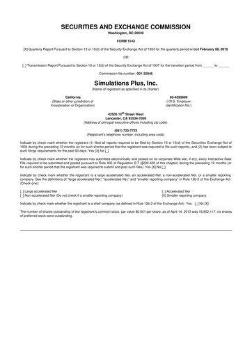 Miniature Simulations Plus
 10-Q Rapport trimestriel  