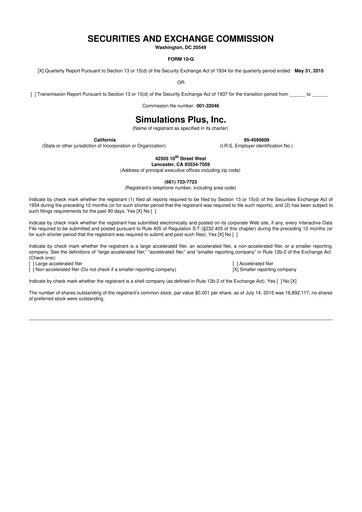 Miniature Simulations Plus
 10-Q Rapport trimestriel  