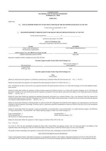 Thumbnail Focus Universal 10-K Annual Report 2015